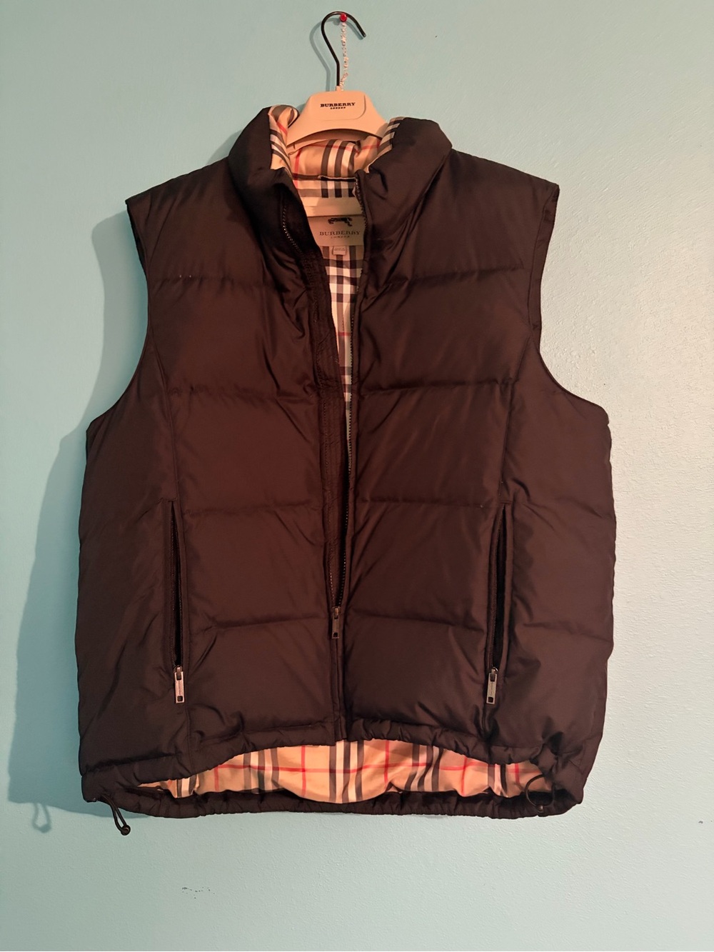 Burberry London Black Quilted Down Vest with Signature Check Lining